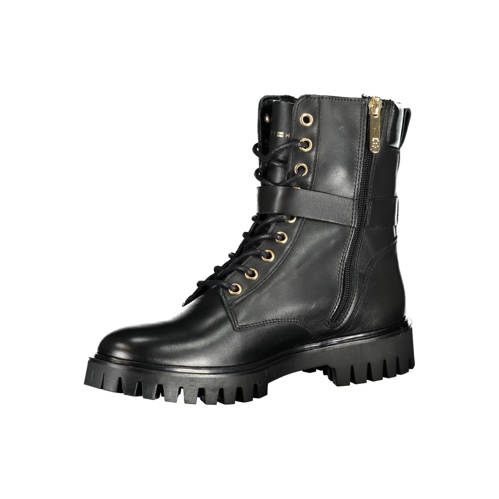 Tommy Hilfiger Black Polyester Boot with Laces and Side Zip