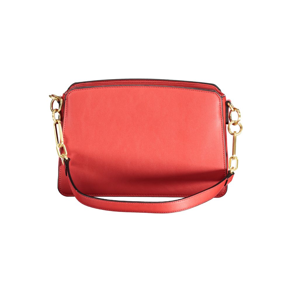 Mario Valentino Red Faux Leather Handbag with Contrast Details