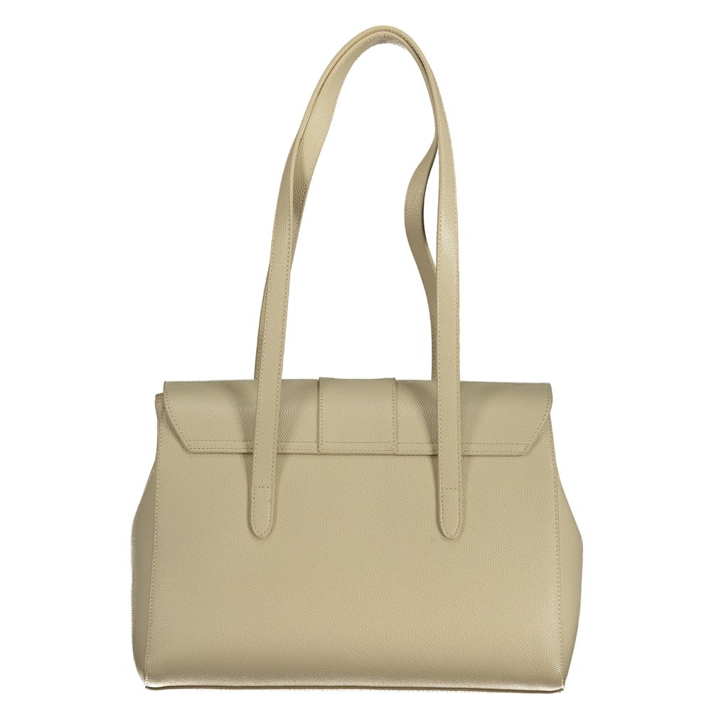 Mario Valentino Beige Faux Leather Handbag with Contrast Details