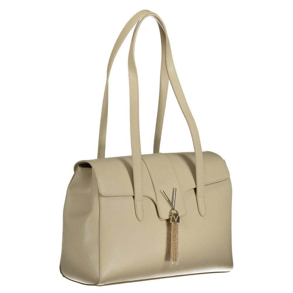 Mario Valentino Beige Faux Leather Handbag with Contrast Details