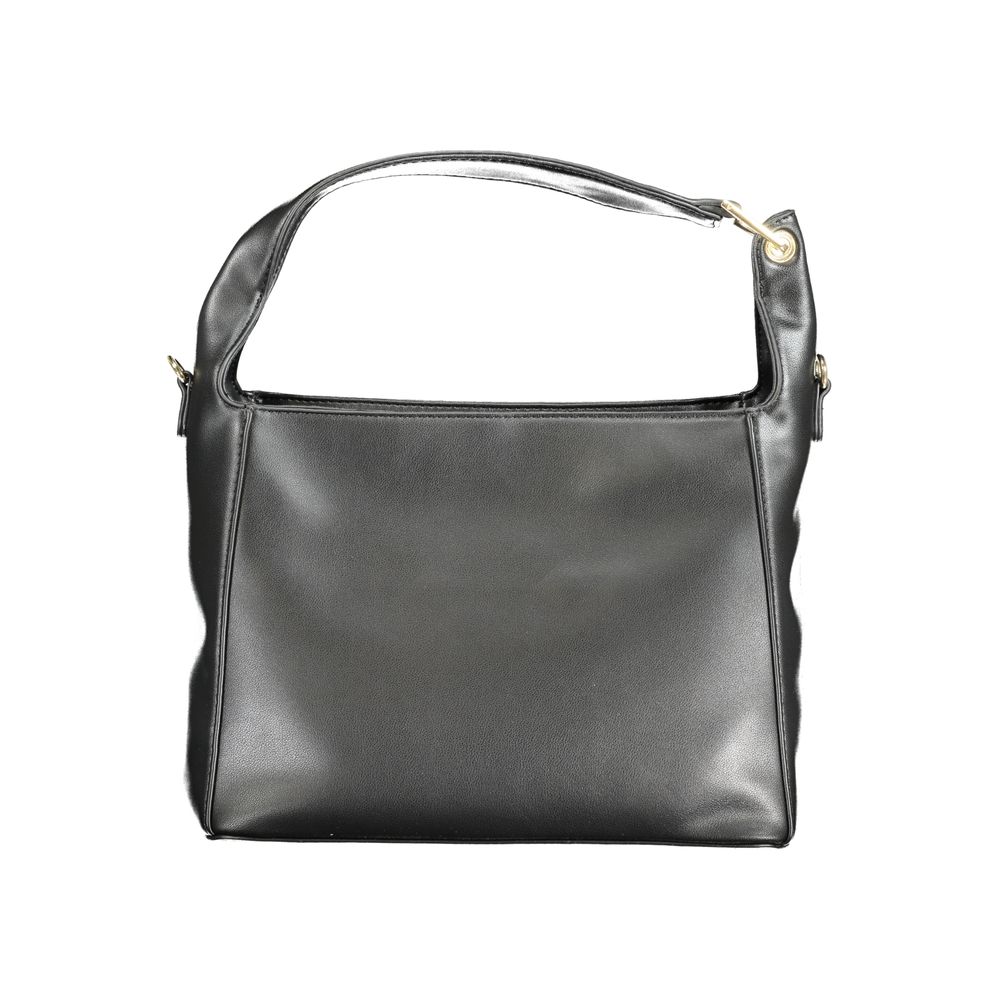 Mario Valentino Black Faux Leather Handbag with Gold Hardware