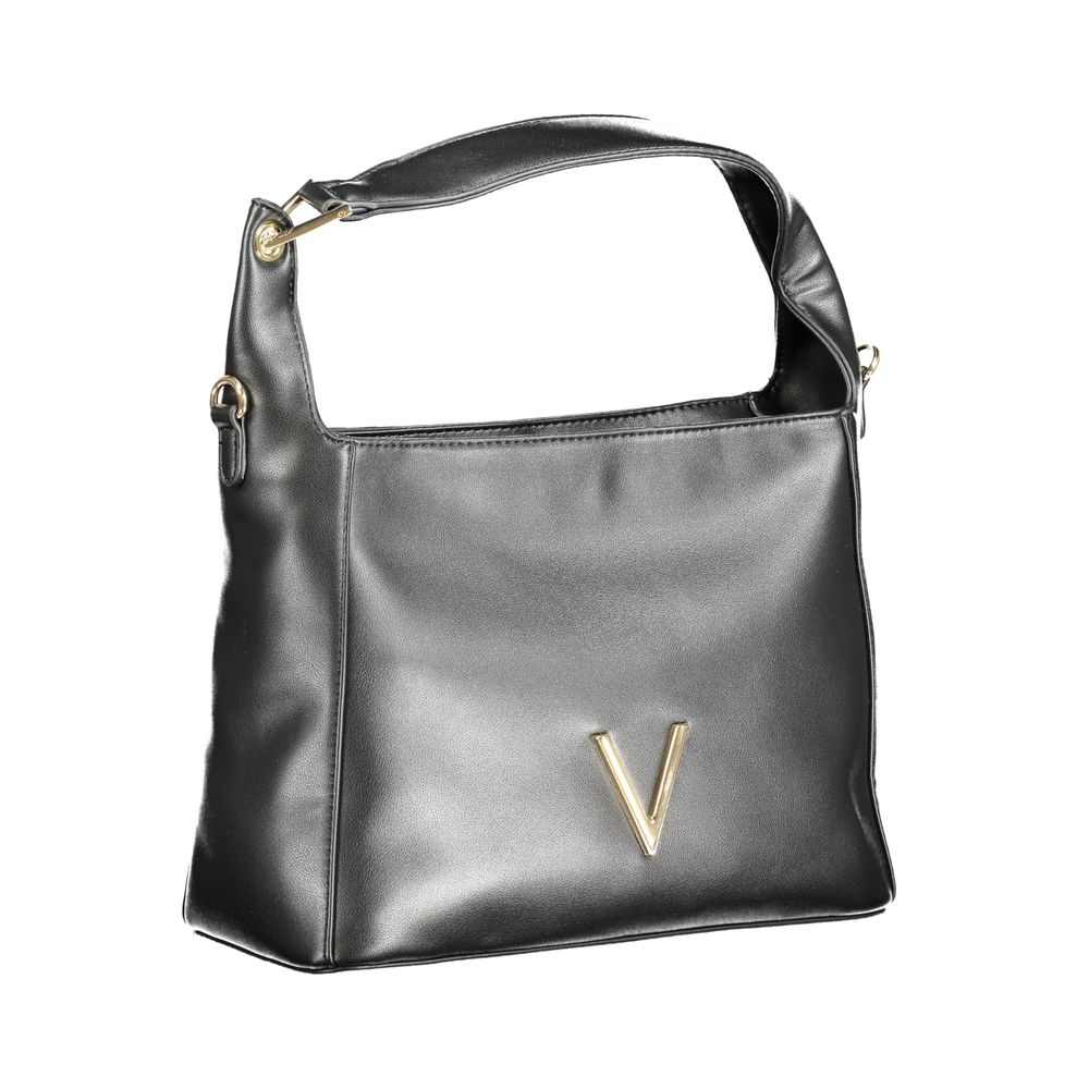 Mario Valentino Black Faux Leather Handbag with Gold Hardware