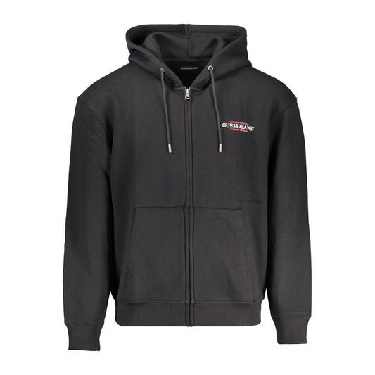 Guess Jeans Black Cotton Sweater - Long Sleeve Hooded Sweatshirt