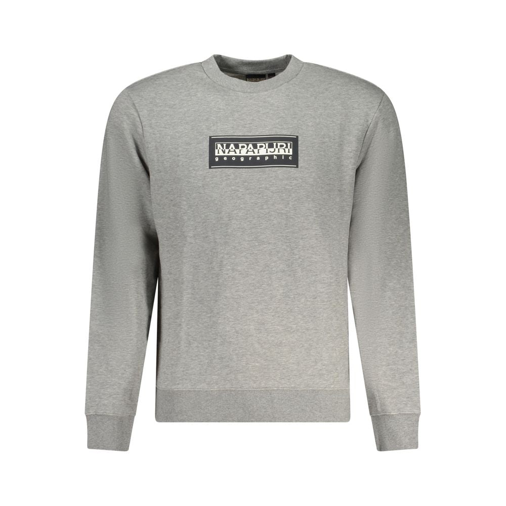Napapijri Gray Cotton Sweater - Relaxed Fit Long Sleeve Sweatshirt