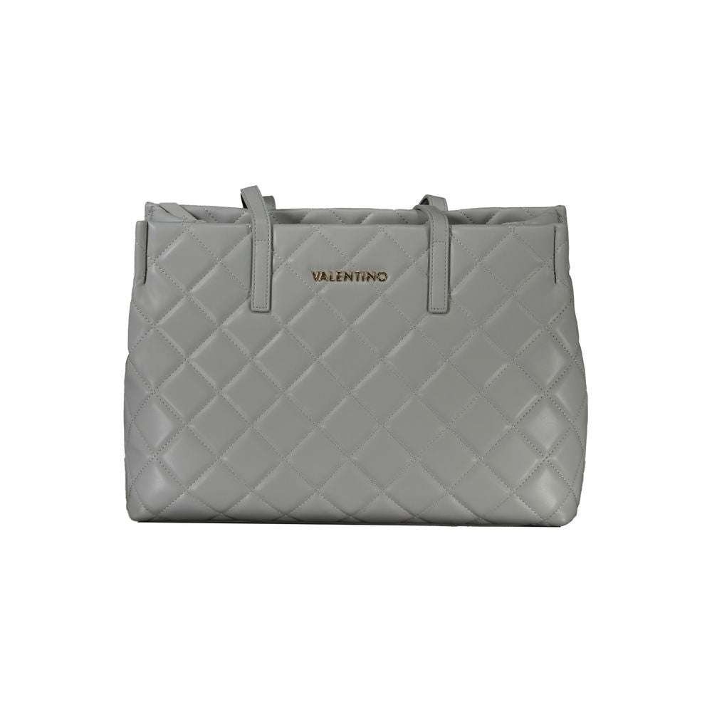 Mario Valentino Gray Faux Leather Handbag with Elegant Details