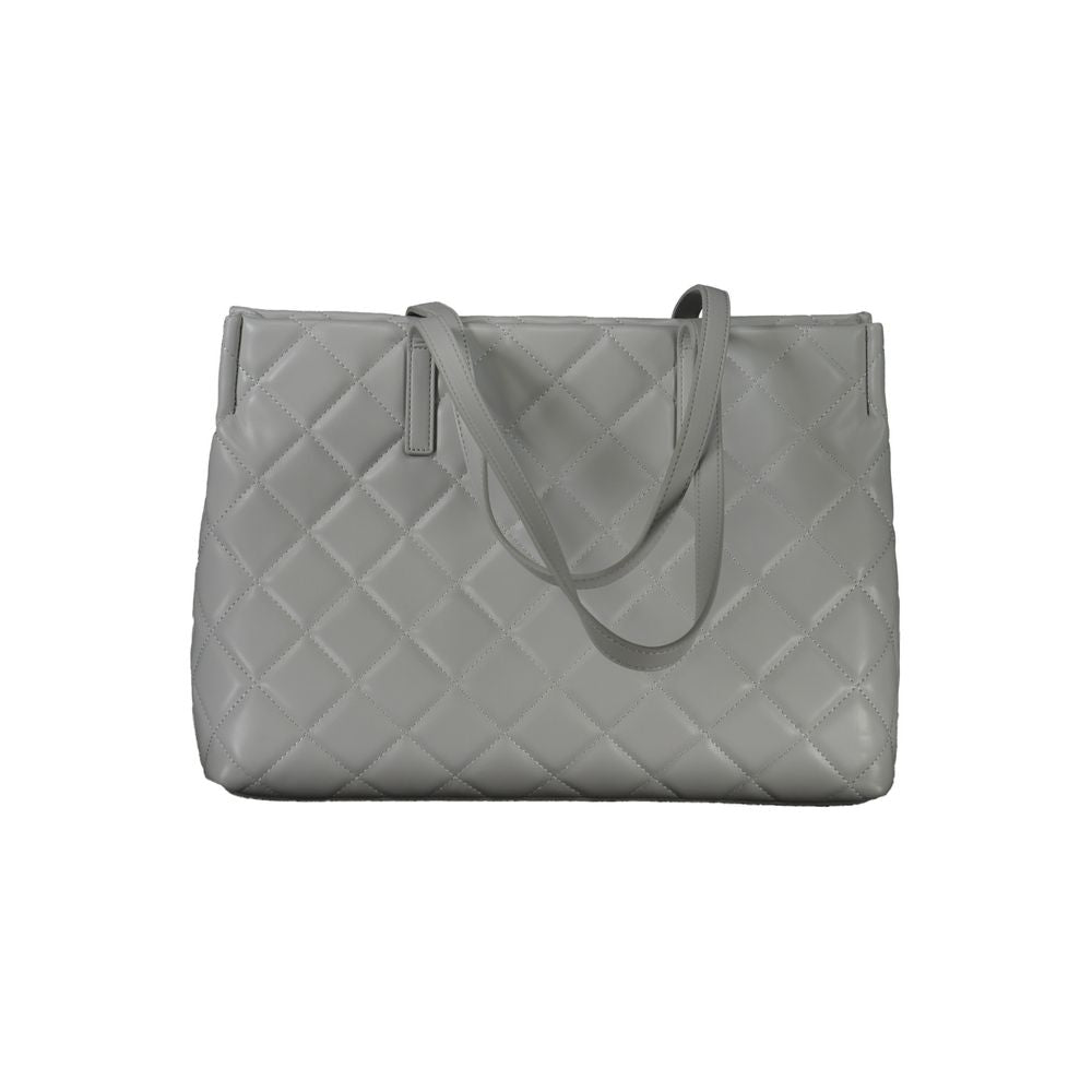 Mario Valentino Gray Faux Leather Handbag with Elegant Details