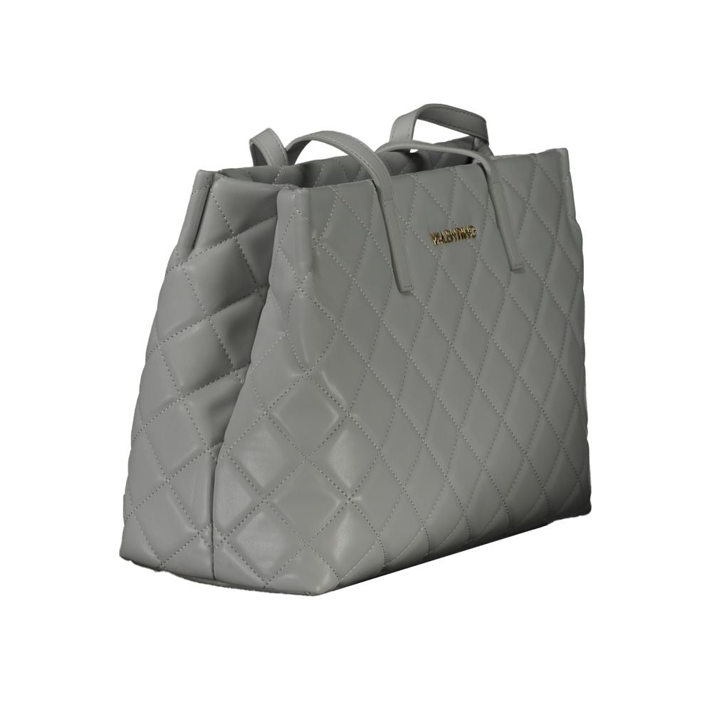 Mario Valentino Gray Faux Leather Handbag with Elegant Details