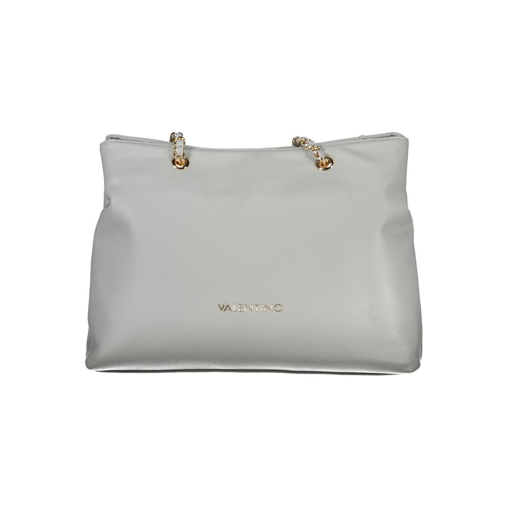 Mario Valentino Gray Faux Leather Handbag with Chain Detail
