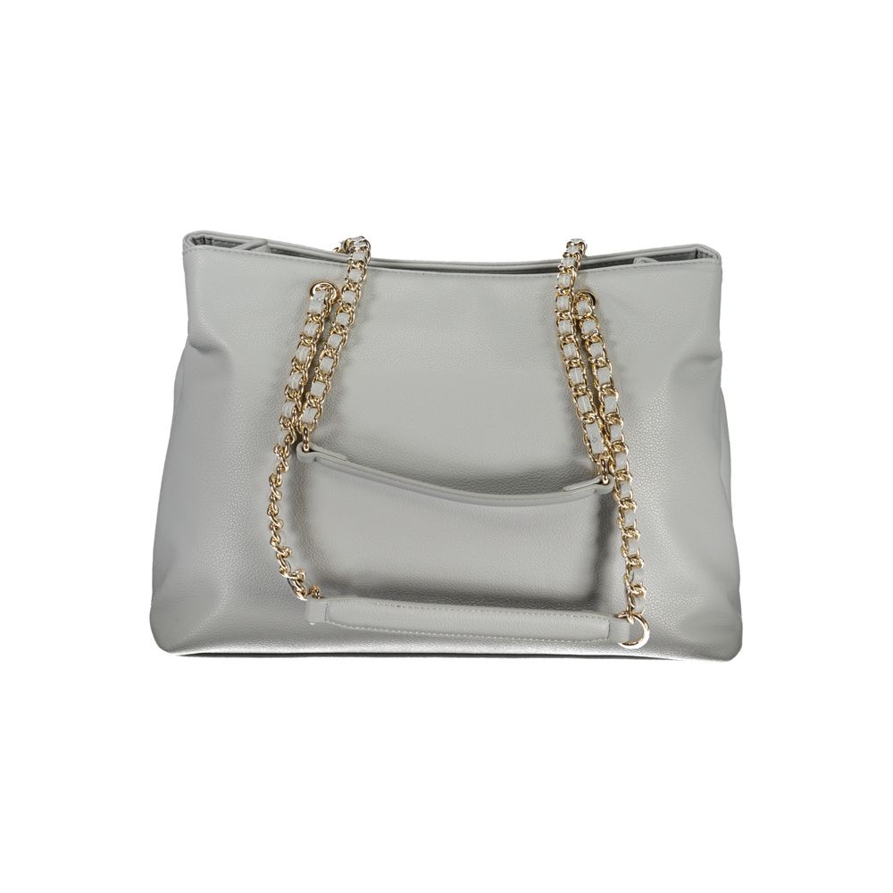 Mario Valentino Gray Faux Leather Handbag with Chain Detail