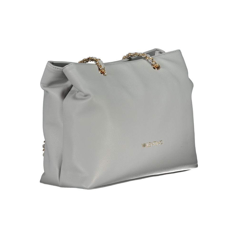 Mario Valentino Gray Faux Leather Handbag with Chain Detail