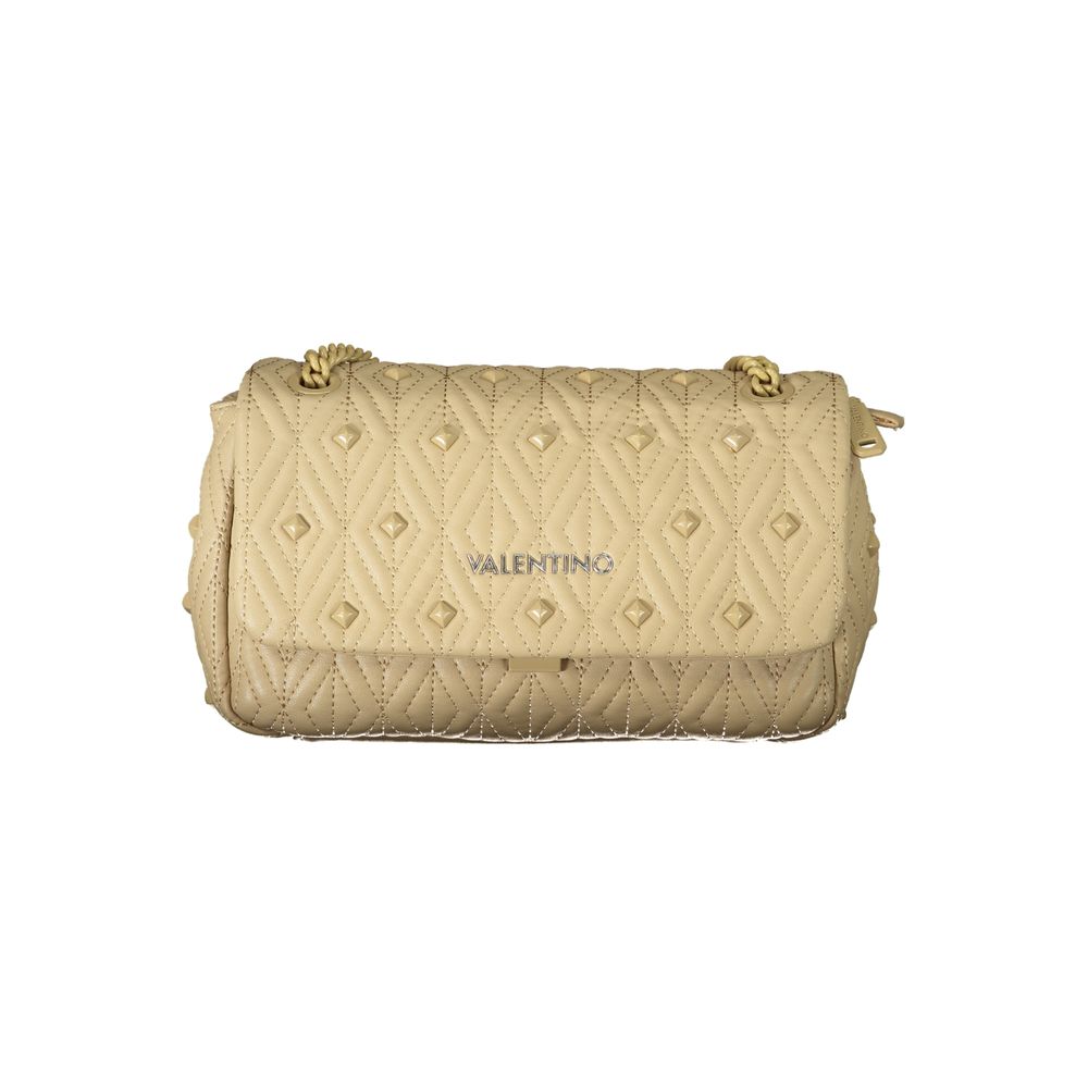 Mario Valentino Beige Leather-Finish Shoulder Bag with Chain Detail