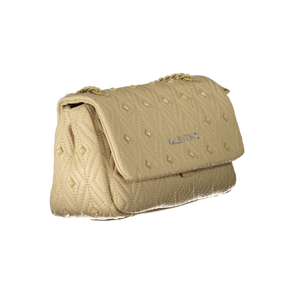 Mario Valentino Beige Leather-Finish Shoulder Bag with Chain Detail