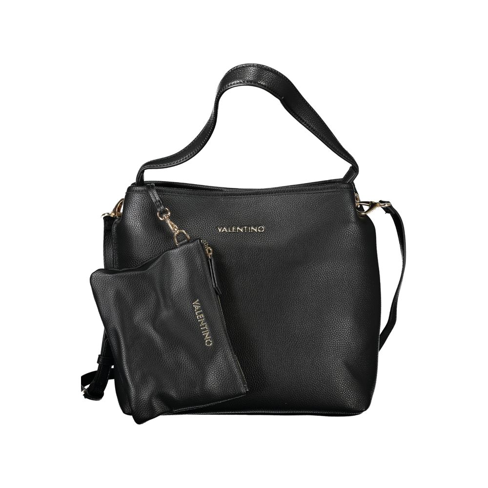 Mario Valentino Black Faux Leather Handbag with Elegant Shoulder Strap