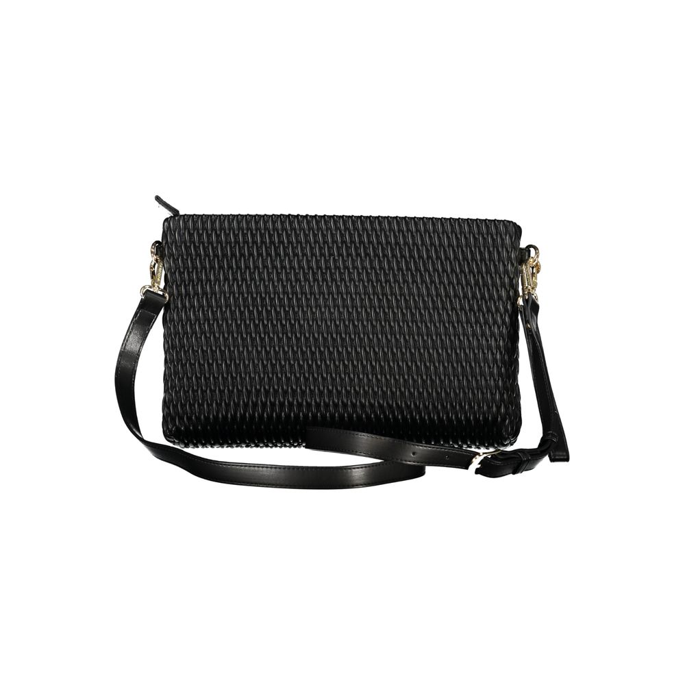 Mario Valentino Black Faux Leather Handbag with Contrasting Details