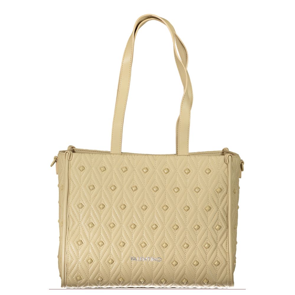 Mario Valentino Beige Leather-Finish Handbag with Zip Closure