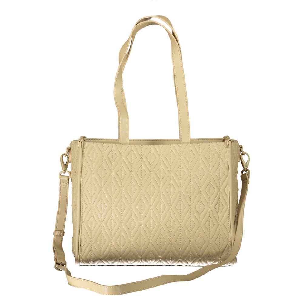 Mario Valentino Beige Leather-Finish Handbag with Zip Closure