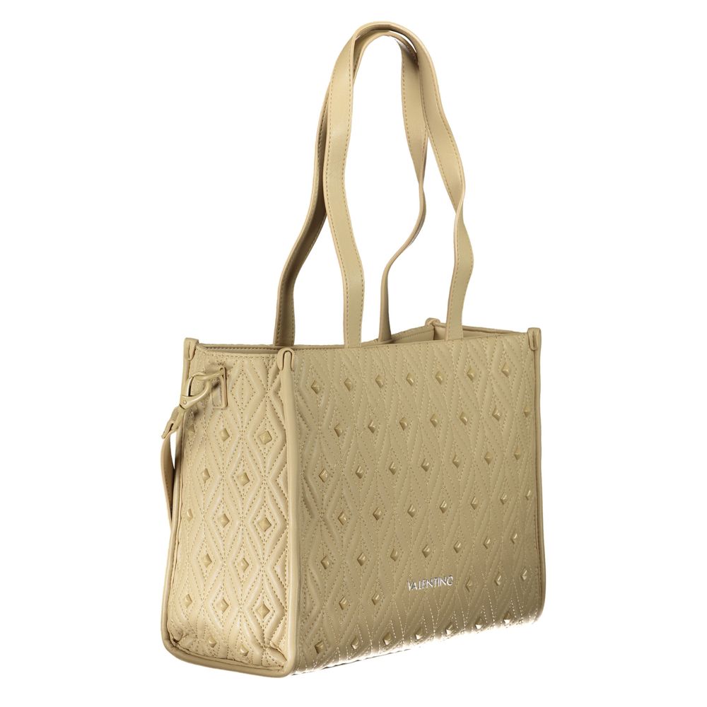 Mario Valentino Beige Leather-Finish Handbag with Zip Closure