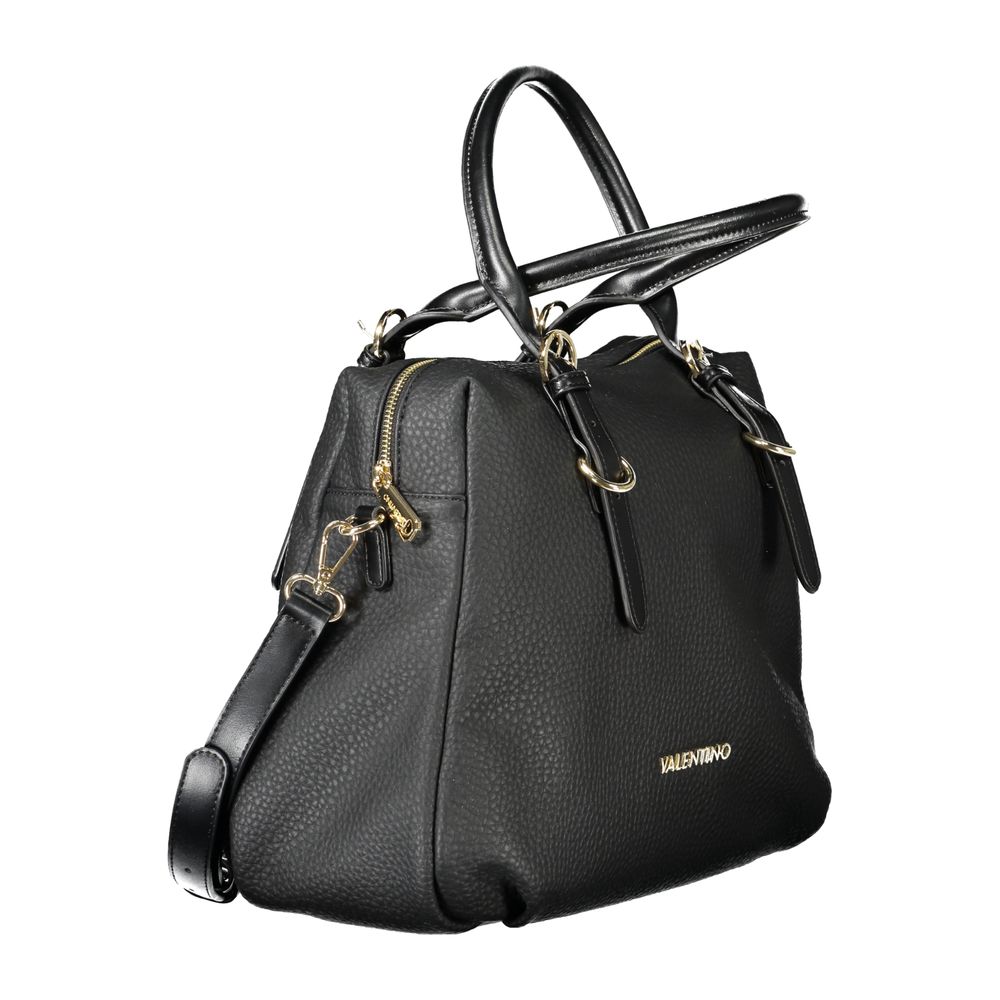Mario Valentino Black Faux Leather Handbag with Gold Accents