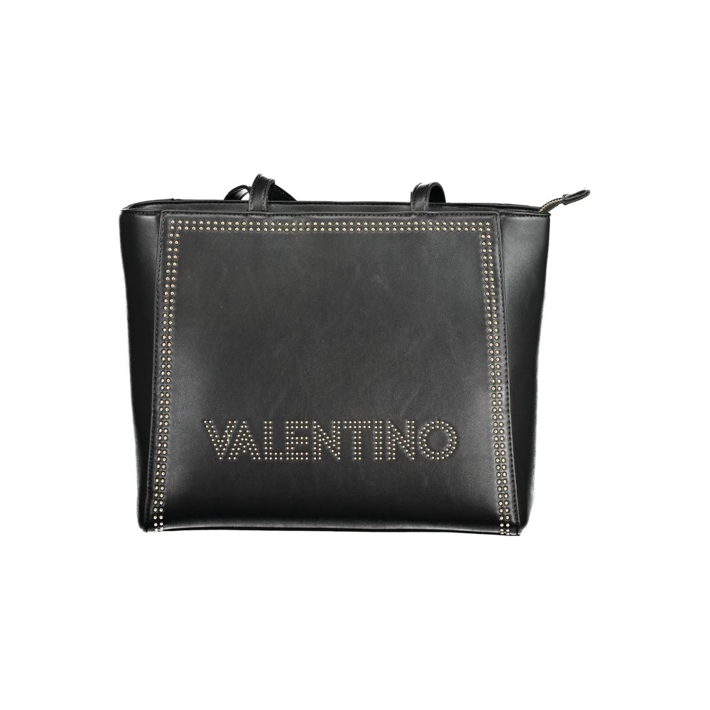Mario Valentino Black Leather-Finish Shoulder Bag with Contrast Details