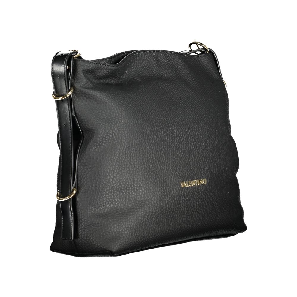 Mario Valentino Black Faux Leather Handbag with Contrasting Details