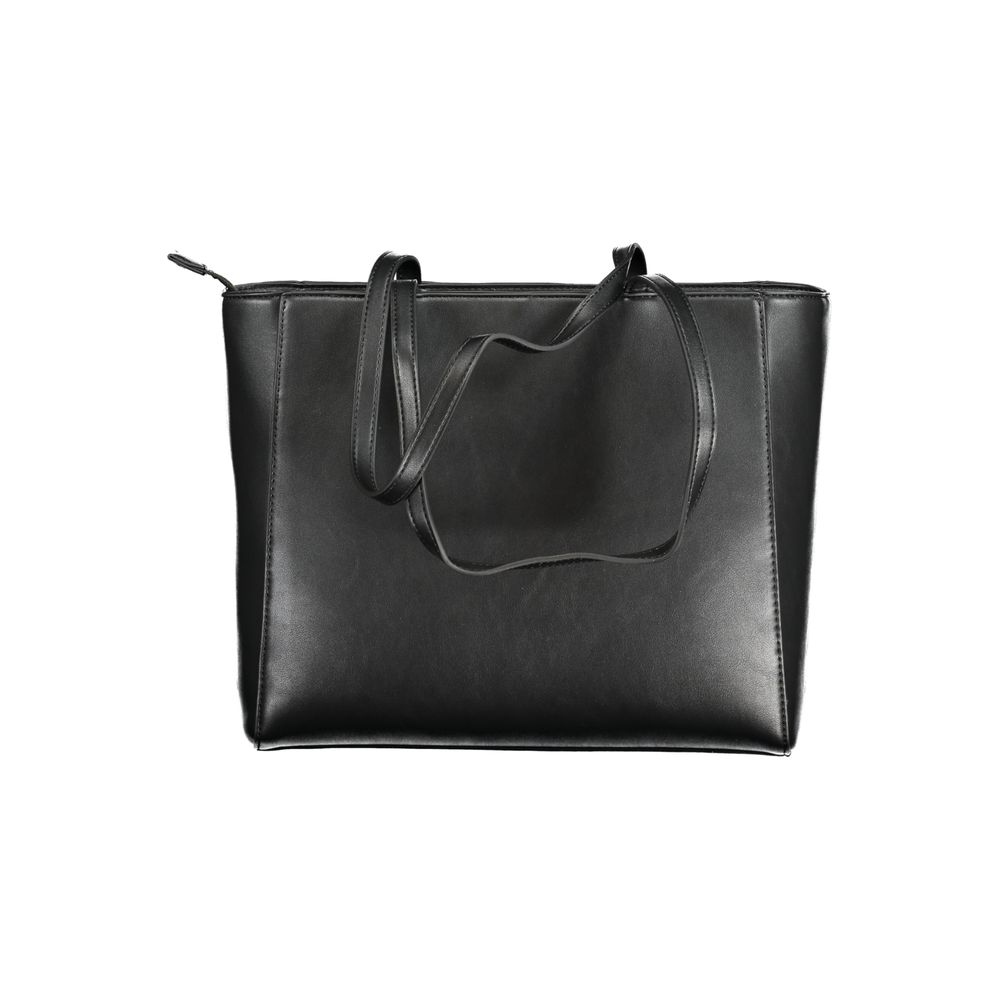 Mario Valentino Black Leather-Finish Shoulder Bag with Contrast Details