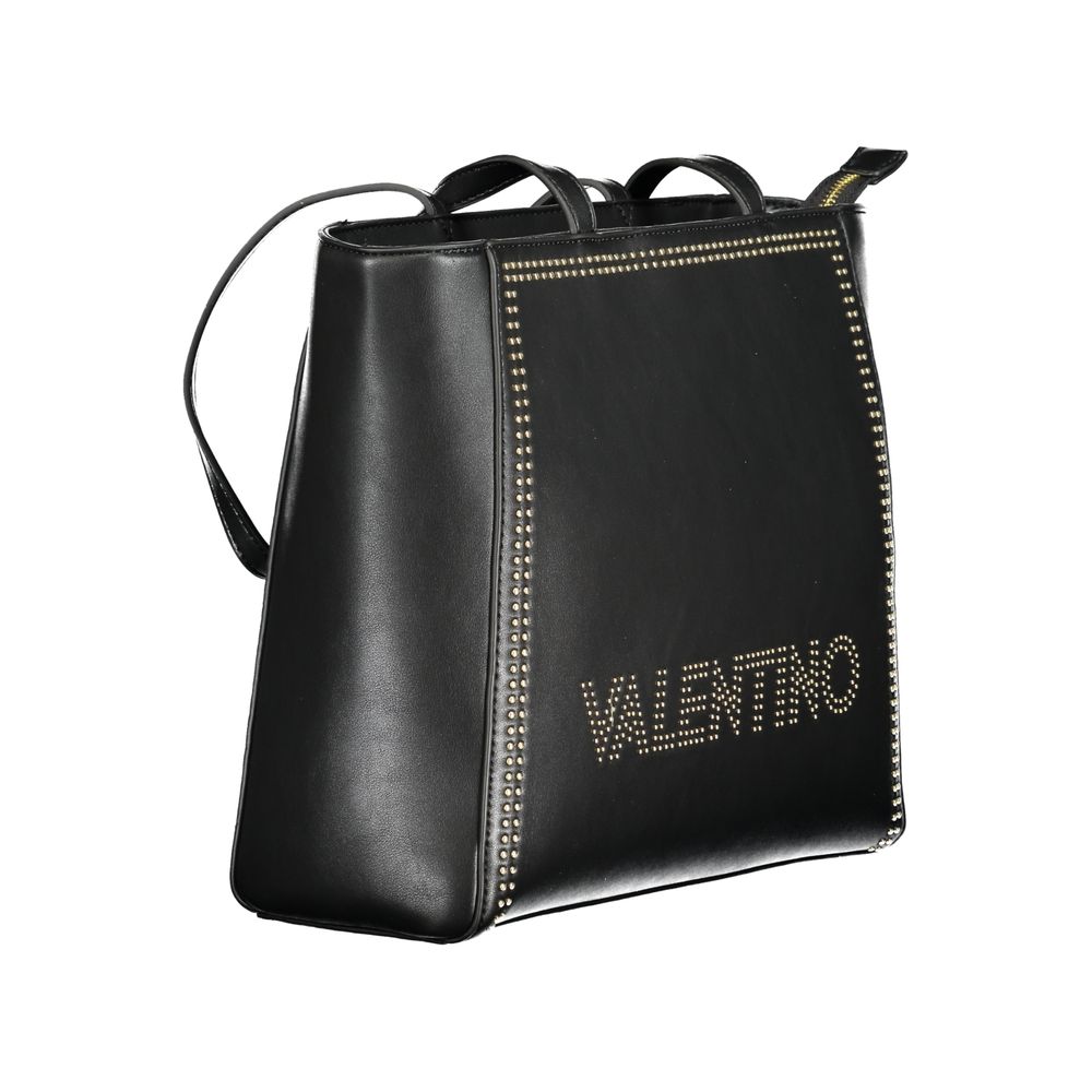 Mario Valentino Black Leather-Finish Shoulder Bag with Contrast Details