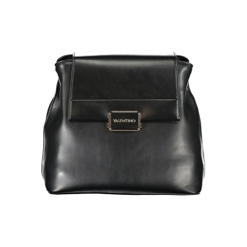 Mario Valentino Black Leather-Finish Backpack with Elegant Detailing