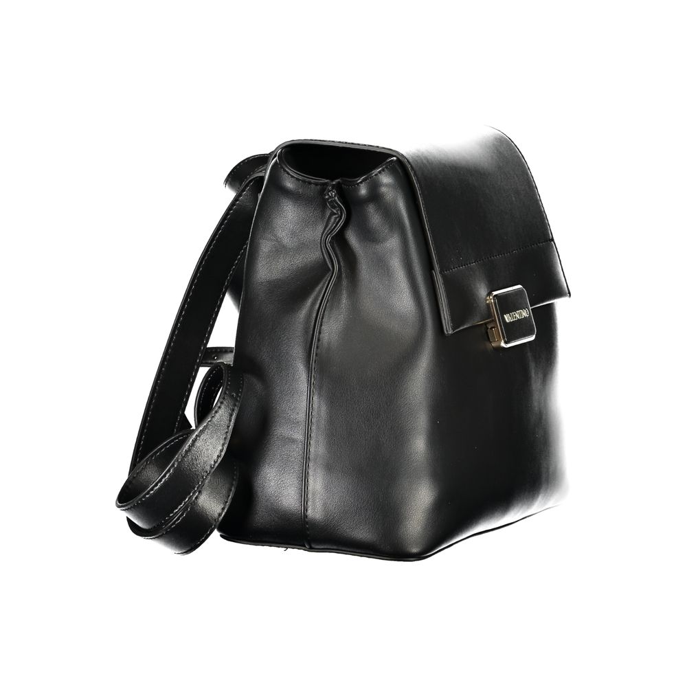 Mario Valentino Black Leather-Finish Backpack with Elegant Detailing