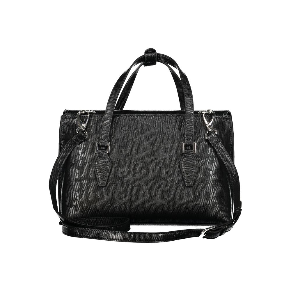 Mario Valentino Black Faux Leather Handbag with Elegant Details