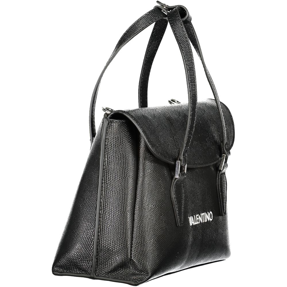 Mario Valentino Black Faux Leather Handbag with Elegant Details