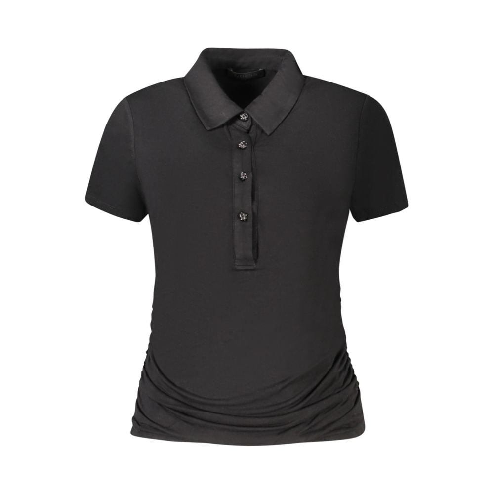 Guess Jeans Black Viscose Short Sleeve T-Shirt with Contrast Details