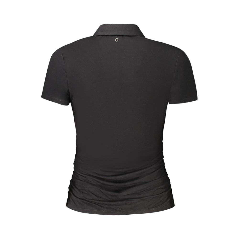 Guess Jeans Black Viscose Short Sleeve T-Shirt with Contrast Details