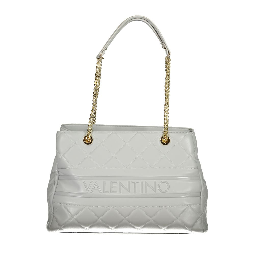 Mario Valentino Gray Faux Leather Handbag with Chain Detail