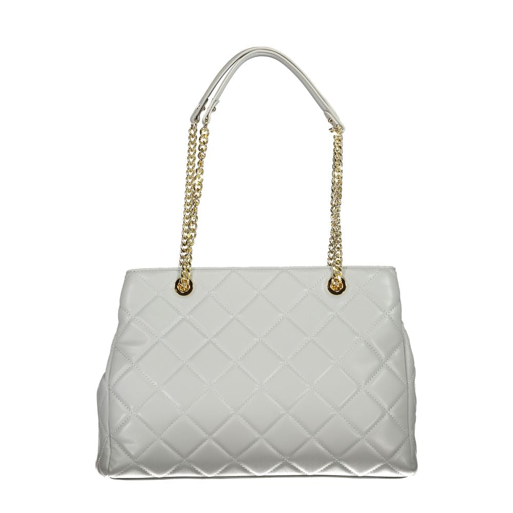 Mario Valentino Gray Faux Leather Handbag with Chain Detail