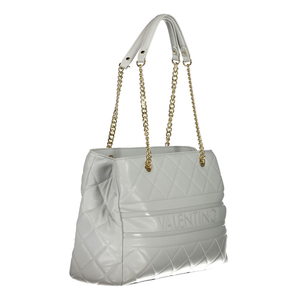 Mario Valentino Gray Faux Leather Handbag with Chain Detail
