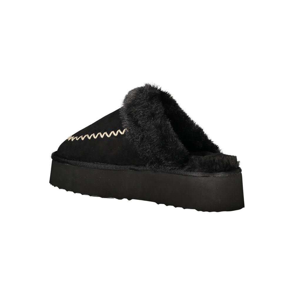 Laura Biagiotti Black Polyester Sandal - Luxurious Fur Slipper