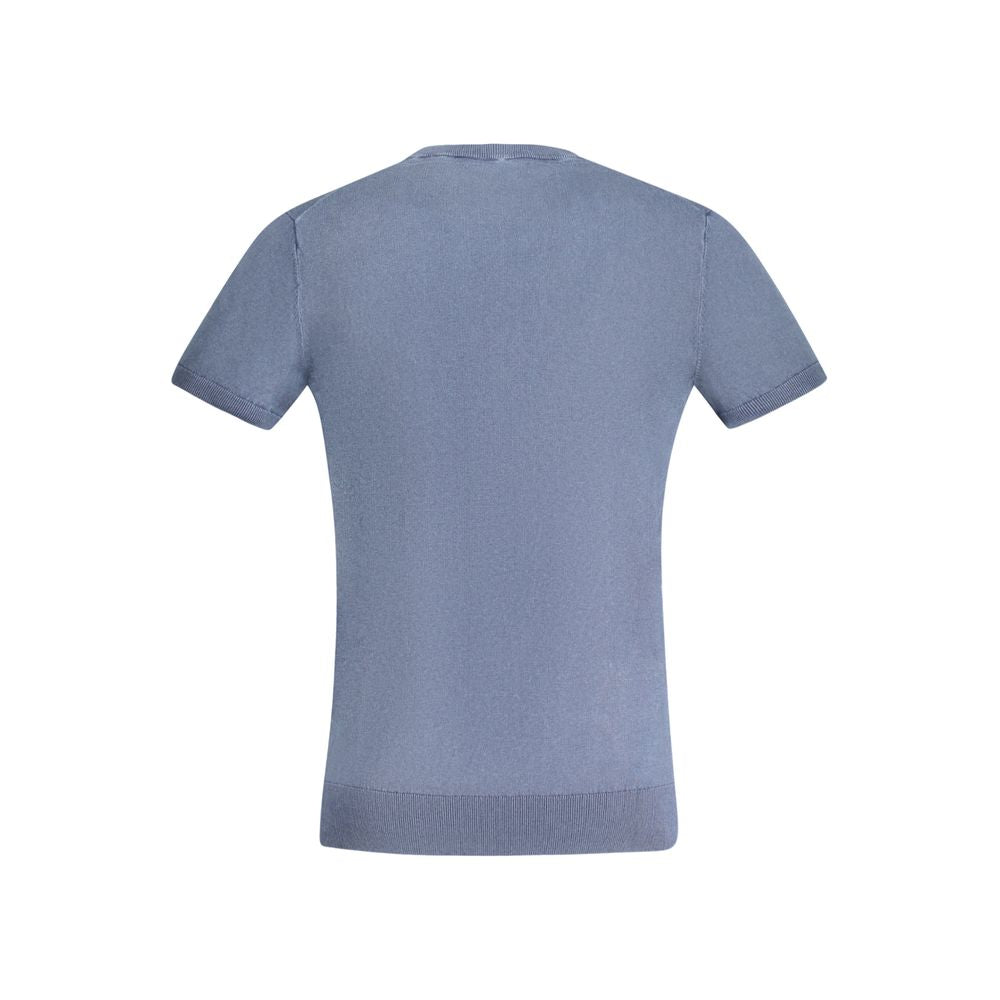 Guess Jeans Blue Cotton Sweater: Short Sleeved Crew Neck T-Shirt with Embroidery