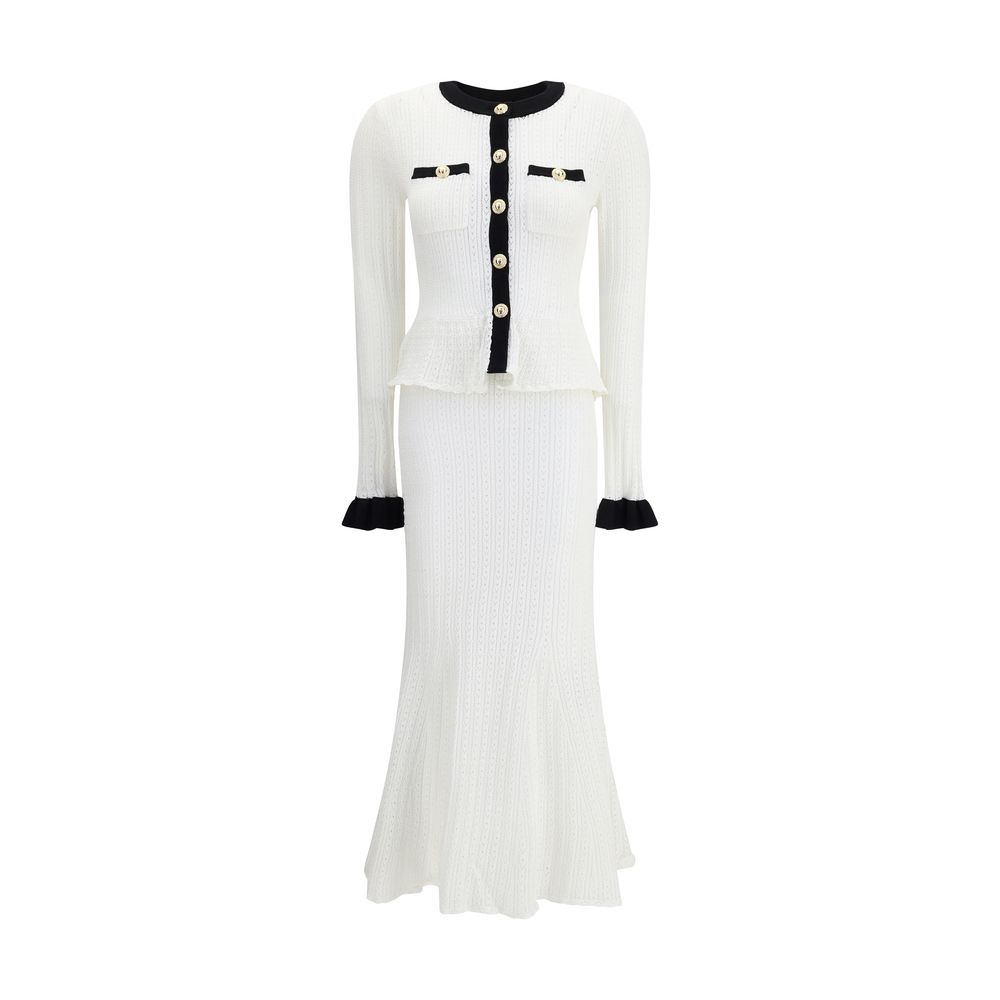 Self-Portrait White & Black Pointelle Knit Maxi Dress