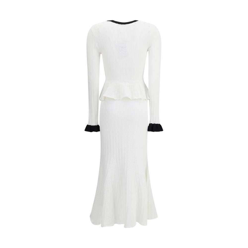 Self-Portrait White & Black Pointelle Knit Maxi Dress