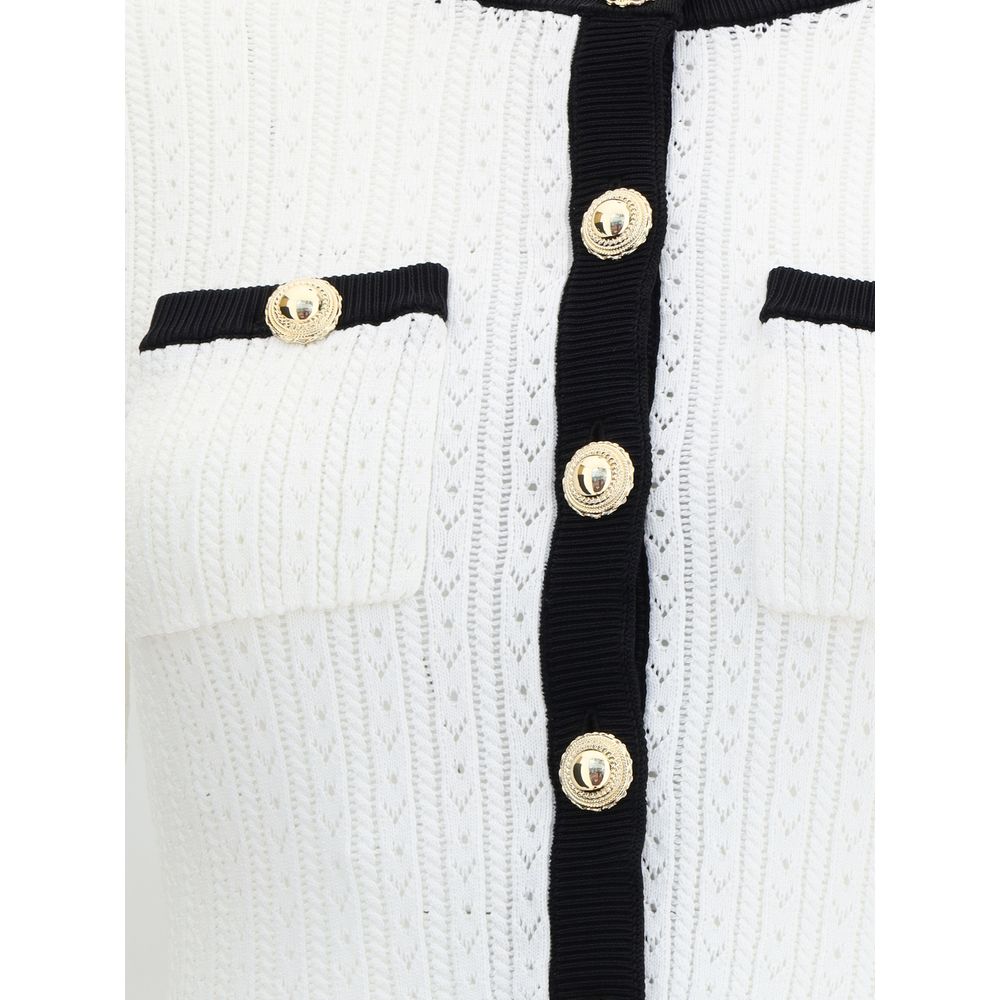 Self-Portrait White & Black Pointelle Knit Maxi Dress