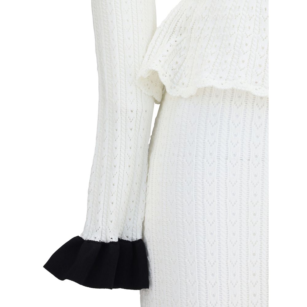 Self-Portrait White & Black Pointelle Knit Maxi Dress