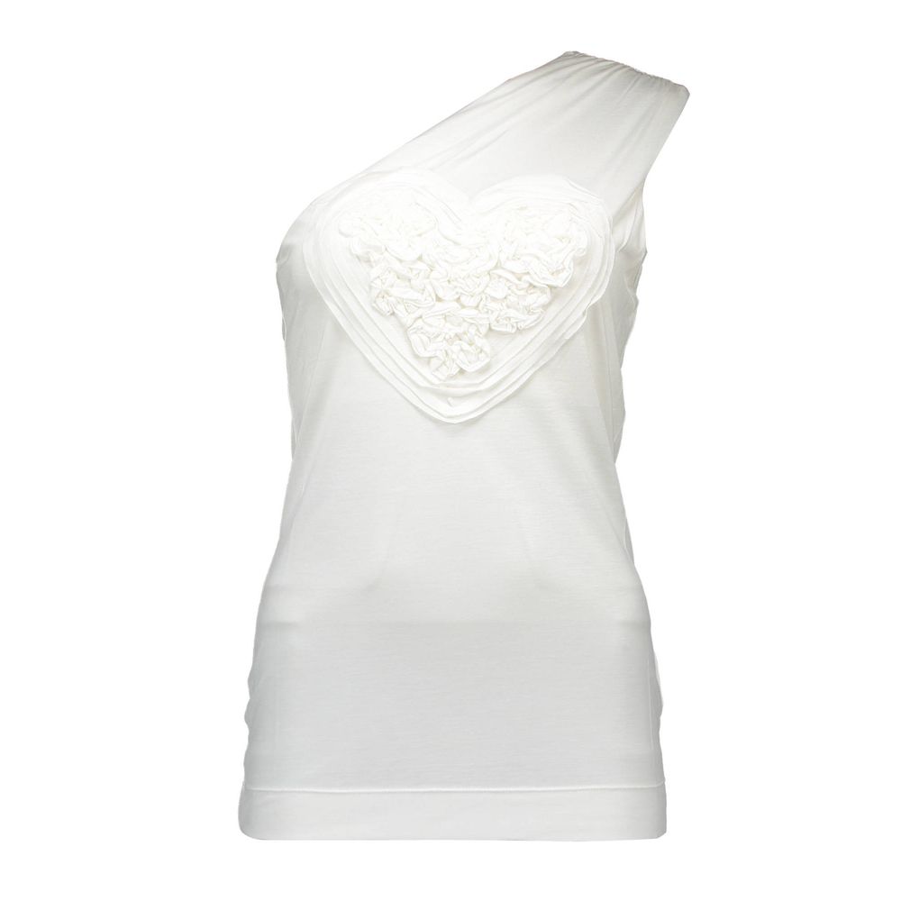 Love Moschino White Elastane One Shoulder Tank Top