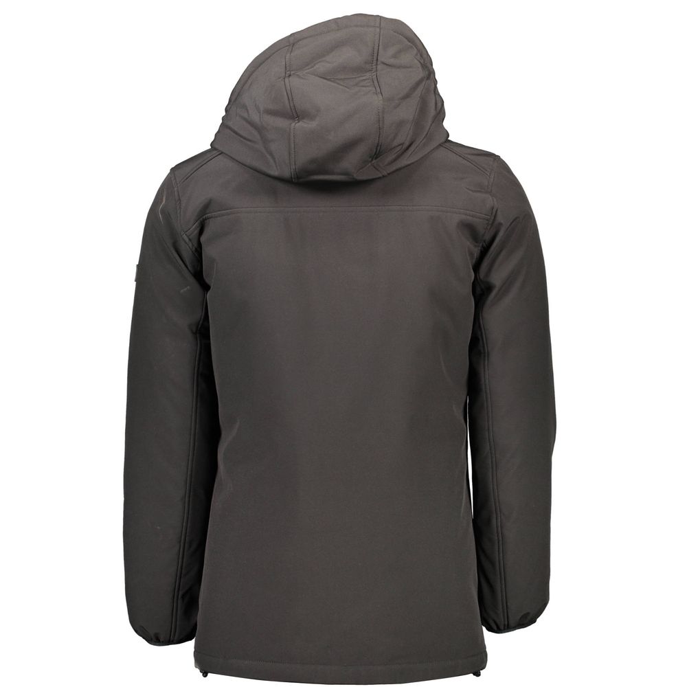 Zee Black Polyester Long-Sleeved Jacket with Double Hood