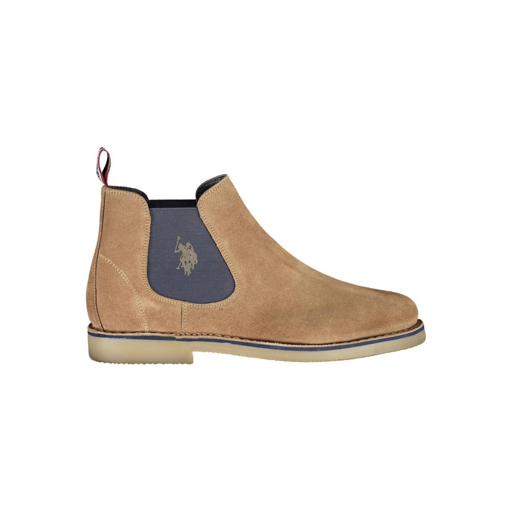 U.S. POLO ASSN. Beige Polyester Ankle Boots with Elastic Contrast