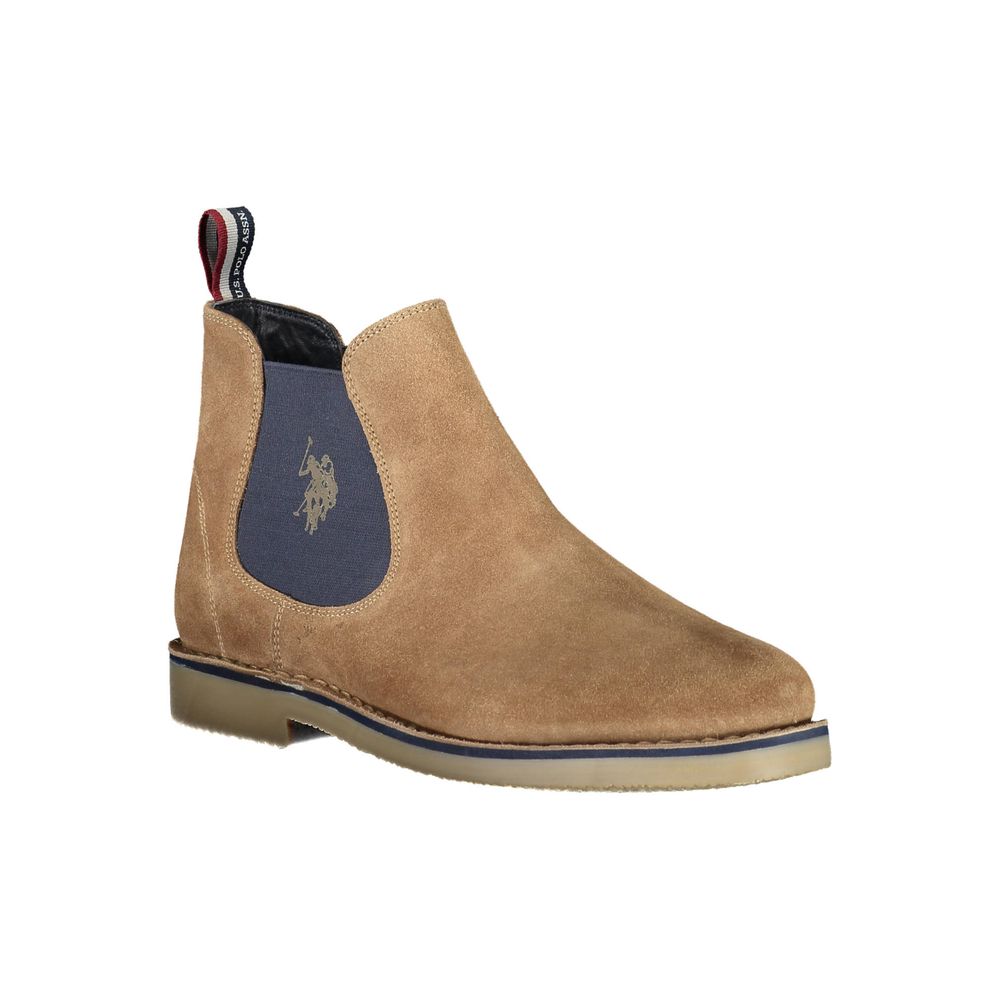 U.S. POLO ASSN. Beige Polyester Ankle Boots with Elastic Contrast