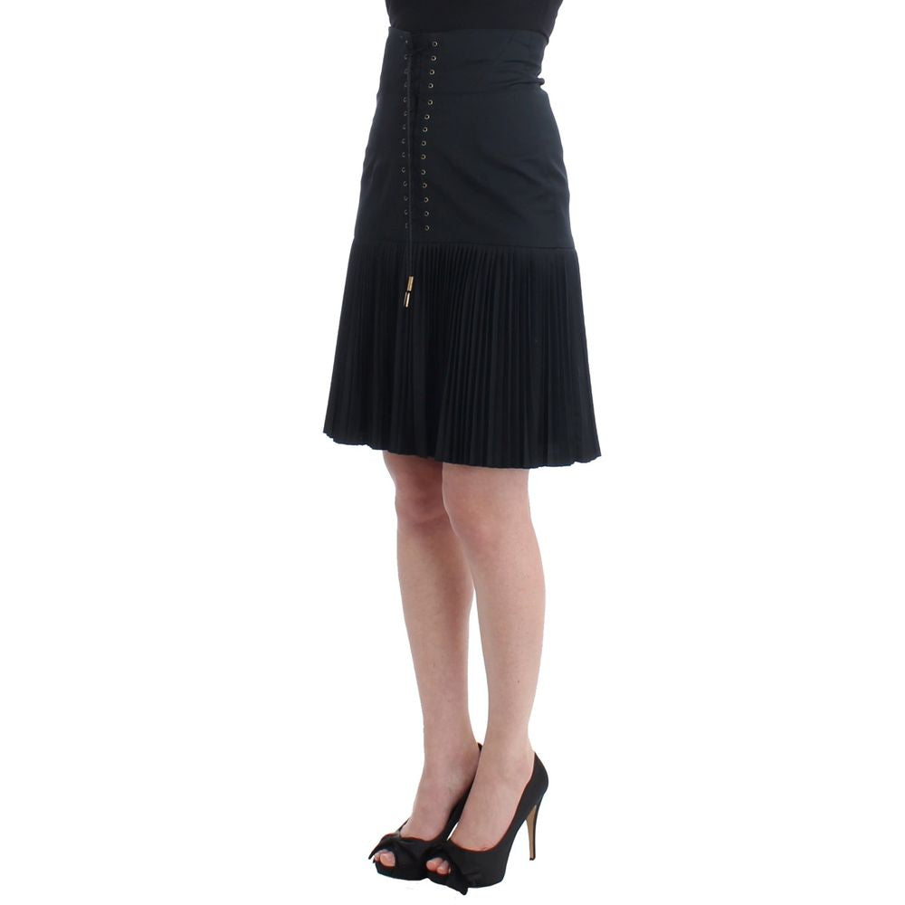 Roberto Cavalli Black Wool Pleated Mini Skirt