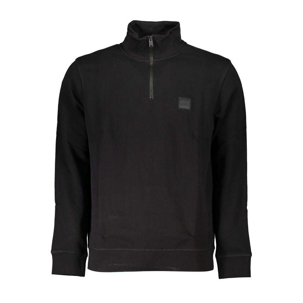 Hugo Boss Black Cotton Sweater - Brushed Half Zip Long Sleeve Sweatshirt