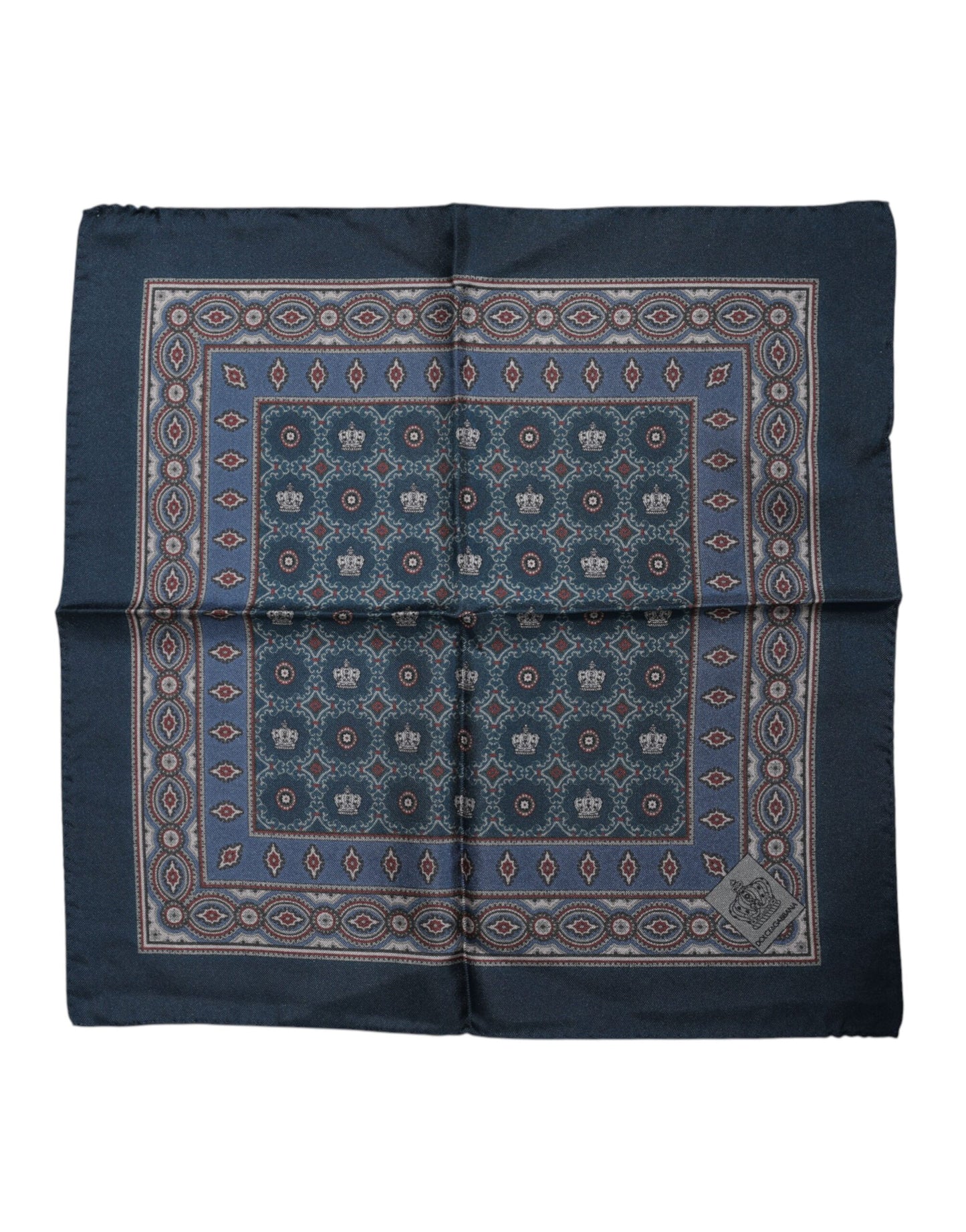 Dolce & Gabbana Blue Printed Silk Square Foulard Scarf for Men