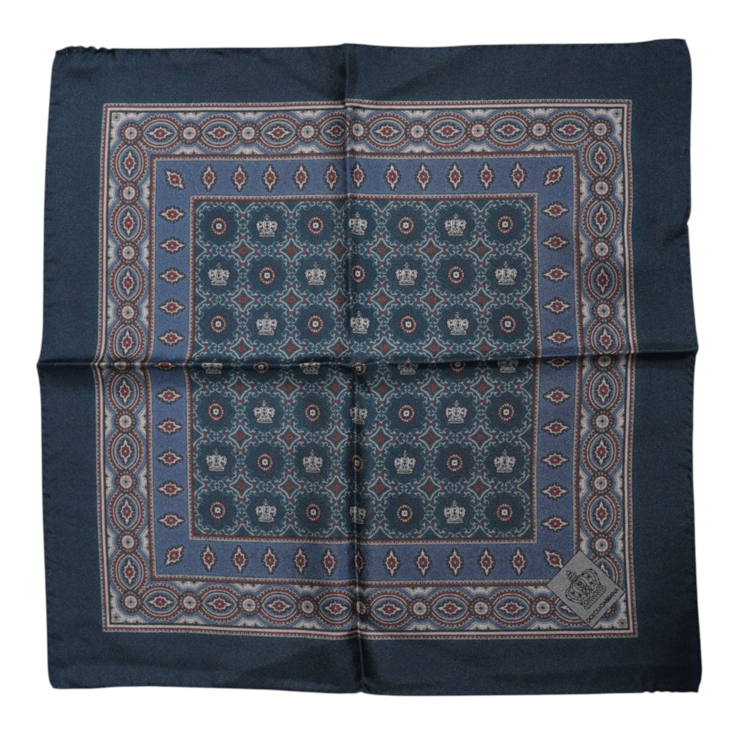 Dolce & Gabbana Blue Printed Silk Square Foulard Scarf for Men
