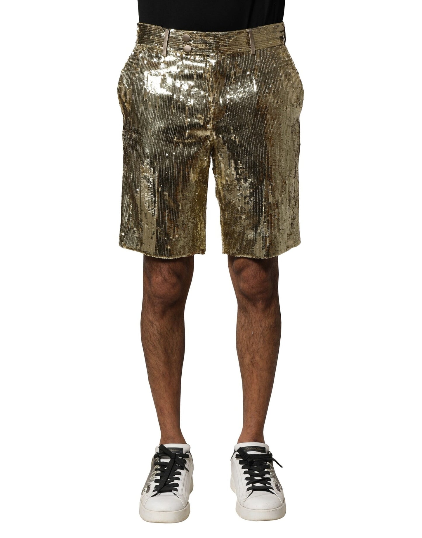 Dolce & Gabbana Gold Sequin Embellished Bermuda Shorts
